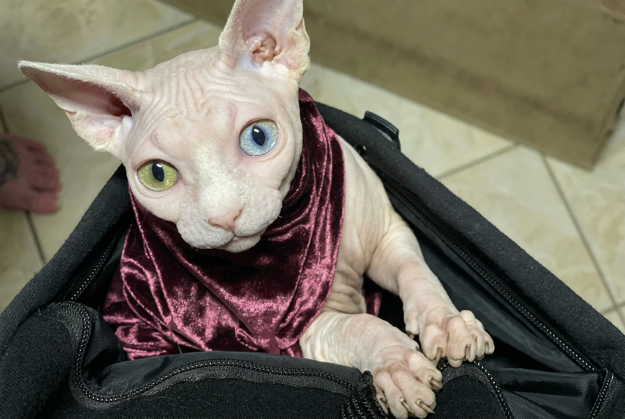 Cat in pouch with matching black lining